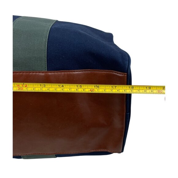 Ralph Lauren Polo Canvas Duffle Bag Leather Accents Adjustable Strap Navy Green - Picture 12 of 14